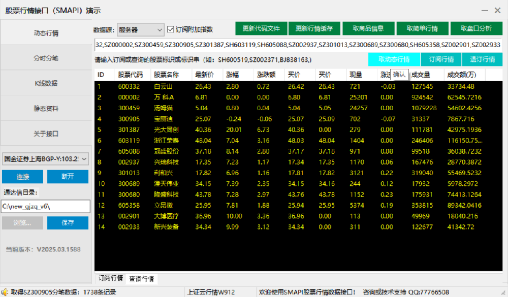 股票行情接口（SMAPI）